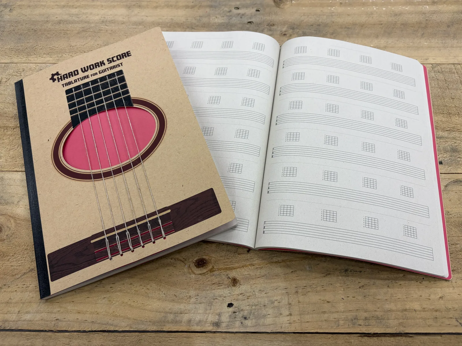 Hard Work Score for Guitarist ― タブ譜とコードダイアグラムが並ぶ見開き